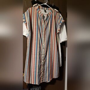 Striped Multicolor Button-Down Midi Dress